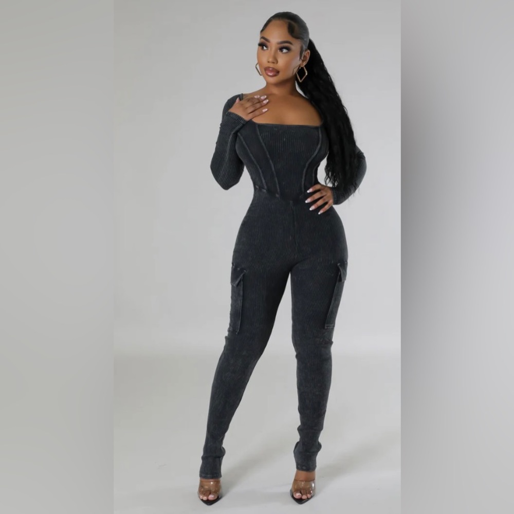 Ribbed faux corset jumpsuit
